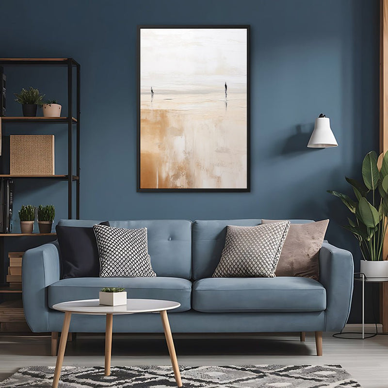 Canvas Wall Art Stretched Over Wooden Frame with Floating Frame and Couple On Lake Painting CV4145 - Al Rugaib Furniture