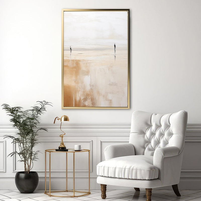 Canvas Wall Art Stretched Over Wooden Frame with Floating Frame and Couple On Lake Painting CV4145 - Al Rugaib Furniture