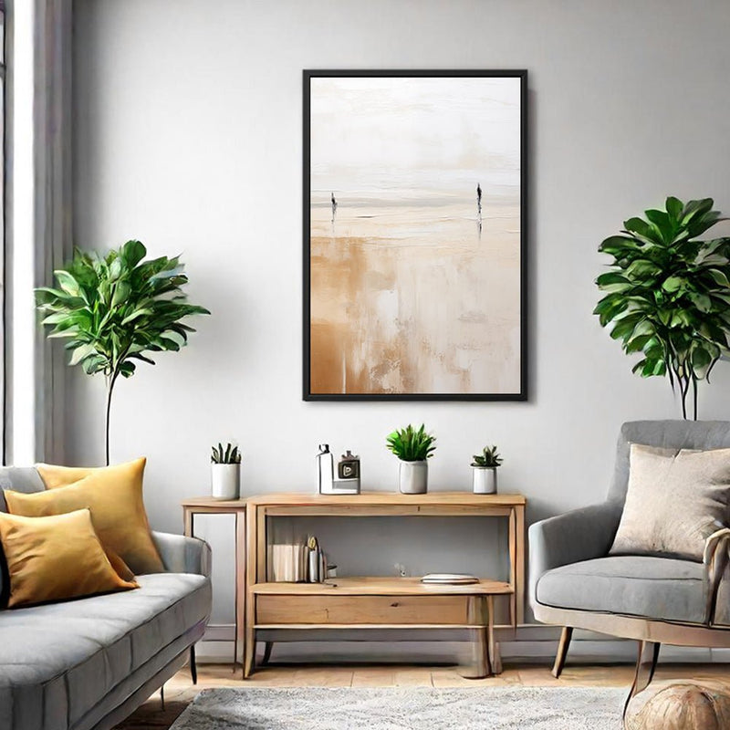 Canvas Wall Art Stretched Over Wooden Frame with Floating Frame and Couple On Lake Painting CV4145 - Al Rugaib Furniture