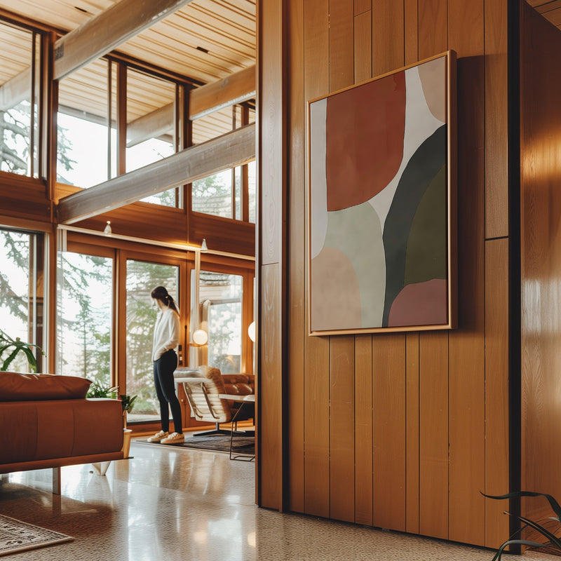 Canvas Wall Art Stretched Over Wooden Frame with Floating Frame and Earth Tones Abstract Painting CV4150 - Al Rugaib Furniture