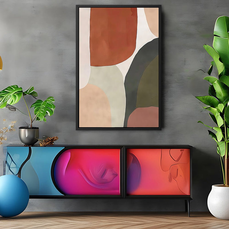 Canvas Wall Art Stretched Over Wooden Frame with Floating Frame and Earth Tones Abstract Painting CV4150 - Al Rugaib Furniture