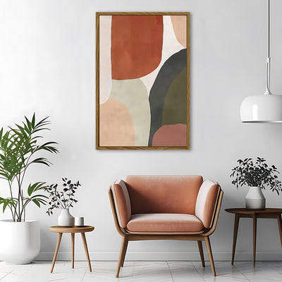 Canvas Wall Art Stretched Over Wooden Frame with Floating Frame and Earth Tones Abstract Painting CV4150 - Al Rugaib Furniture