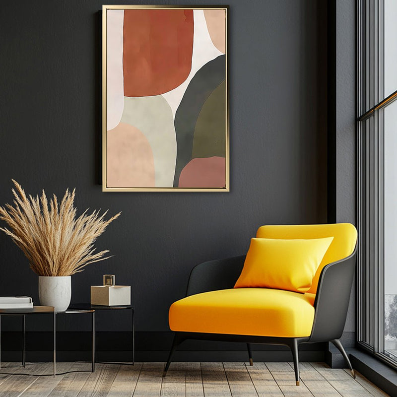 Canvas Wall Art Stretched Over Wooden Frame with Floating Frame and Earth Tones Abstract Painting CV4150 - Al Rugaib Furniture
