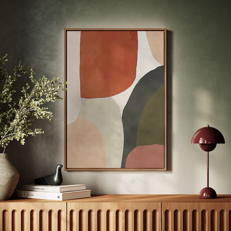 Canvas Wall Art Stretched Over Wooden Frame with Floating Frame and Earth Tones Abstract Painting CV4150 - Al Rugaib Furniture