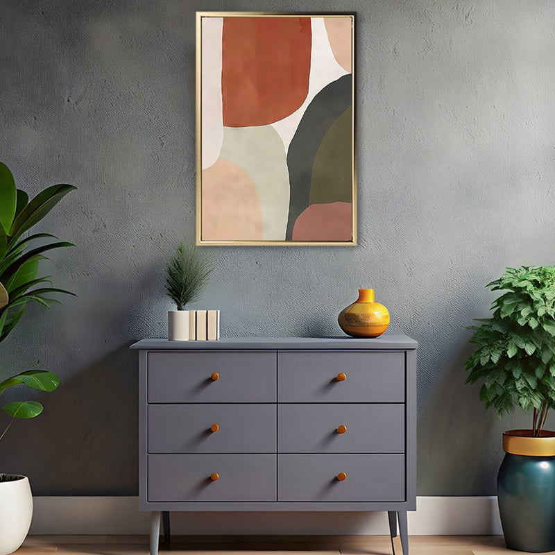 Canvas Wall Art Stretched Over Wooden Frame with Floating Frame and Earth Tones Abstract Painting CV4150 - Al Rugaib Furniture