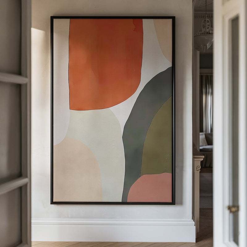 Canvas Wall Art Stretched Over Wooden Frame with Floating Frame and Earth Tones Abstract Painting CV4150 - Al Rugaib Furniture