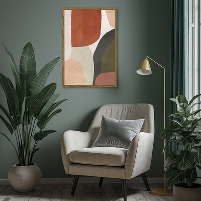 Canvas Wall Art Stretched Over Wooden Frame with Floating Frame and Earth Tones Abstract Painting CV4150 - Al Rugaib Furniture