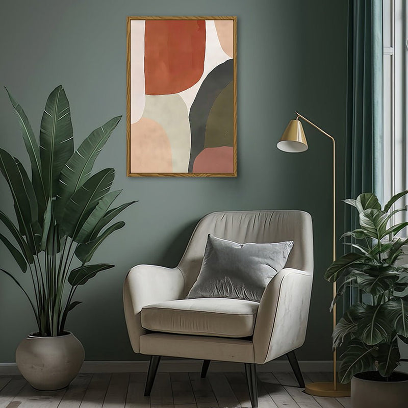 Canvas Wall Art Stretched Over Wooden Frame with Floating Frame and Earth Tones Abstract Painting CV4150 - Al Rugaib Furniture