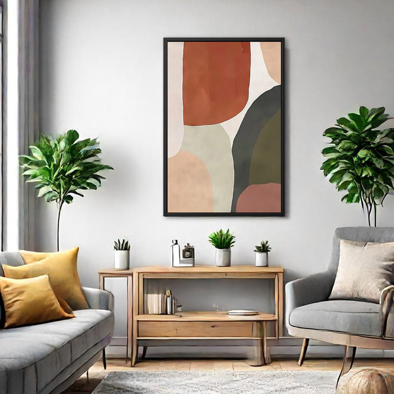 Canvas Wall Art Stretched Over Wooden Frame with Floating Frame and Earth Tones Abstract Painting CV4150 - Al Rugaib Furniture