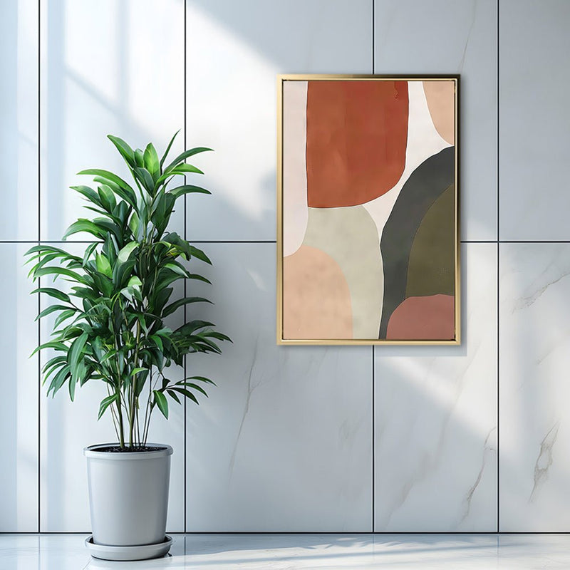 Canvas Wall Art Stretched Over Wooden Frame with Floating Frame and Earth Tones Abstract Painting CV4150 - Al Rugaib Furniture