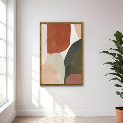 Canvas Wall Art Stretched Over Wooden Frame with Floating Frame and Earth Tones Abstract Painting CV4150 - Al Rugaib Furniture