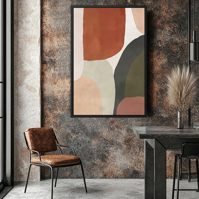 Canvas Wall Art Stretched Over Wooden Frame with Floating Frame and Earth Tones Abstract Painting CV4150 - Al Rugaib Furniture