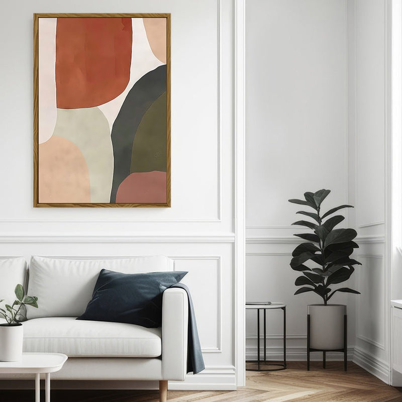 Canvas Wall Art Stretched Over Wooden Frame with Floating Frame and Earth Tones Abstract Painting CV4150 - Al Rugaib Furniture