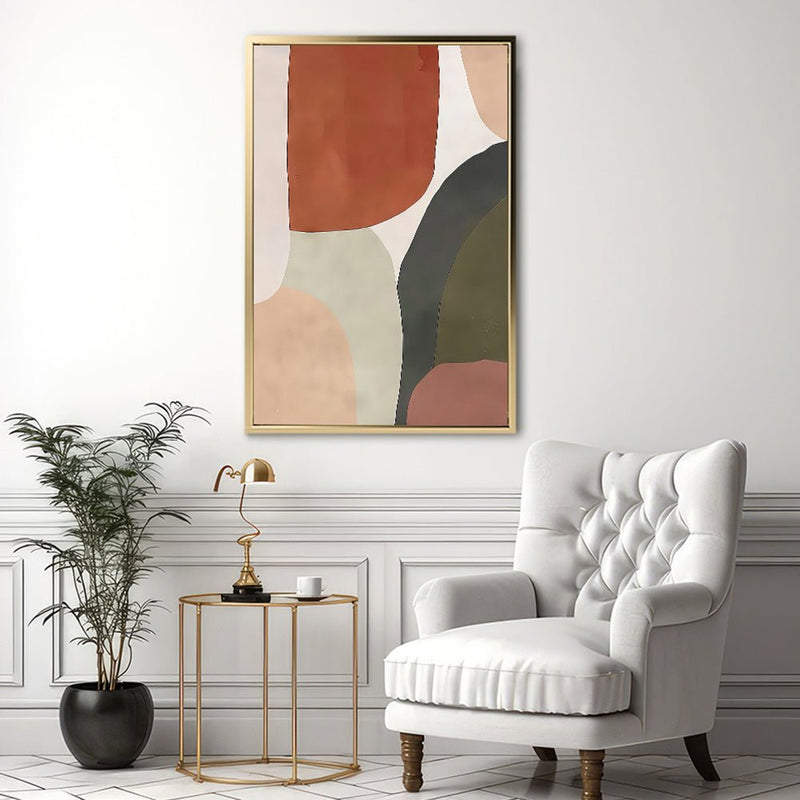 Canvas Wall Art Stretched Over Wooden Frame with Floating Frame and Earth Tones Abstract Painting CV4150 - Al Rugaib Furniture