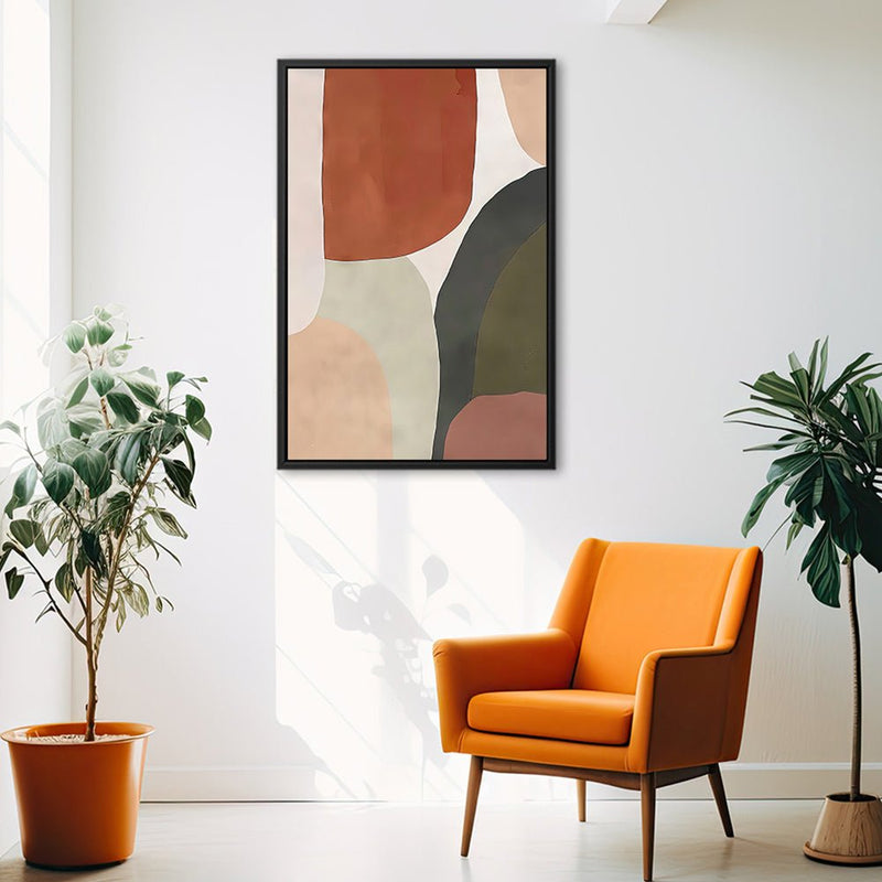 Canvas Wall Art Stretched Over Wooden Frame with Floating Frame and Earth Tones Abstract Painting CV4150 - Al Rugaib Furniture