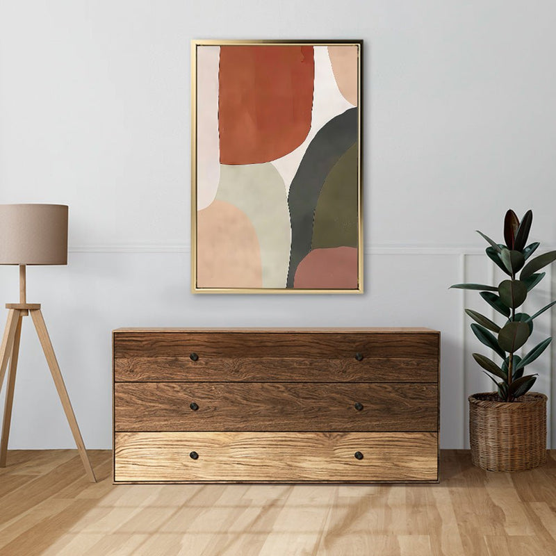 Canvas Wall Art Stretched Over Wooden Frame with Floating Frame and Earth Tones Abstract Painting CV4150 - Al Rugaib Furniture