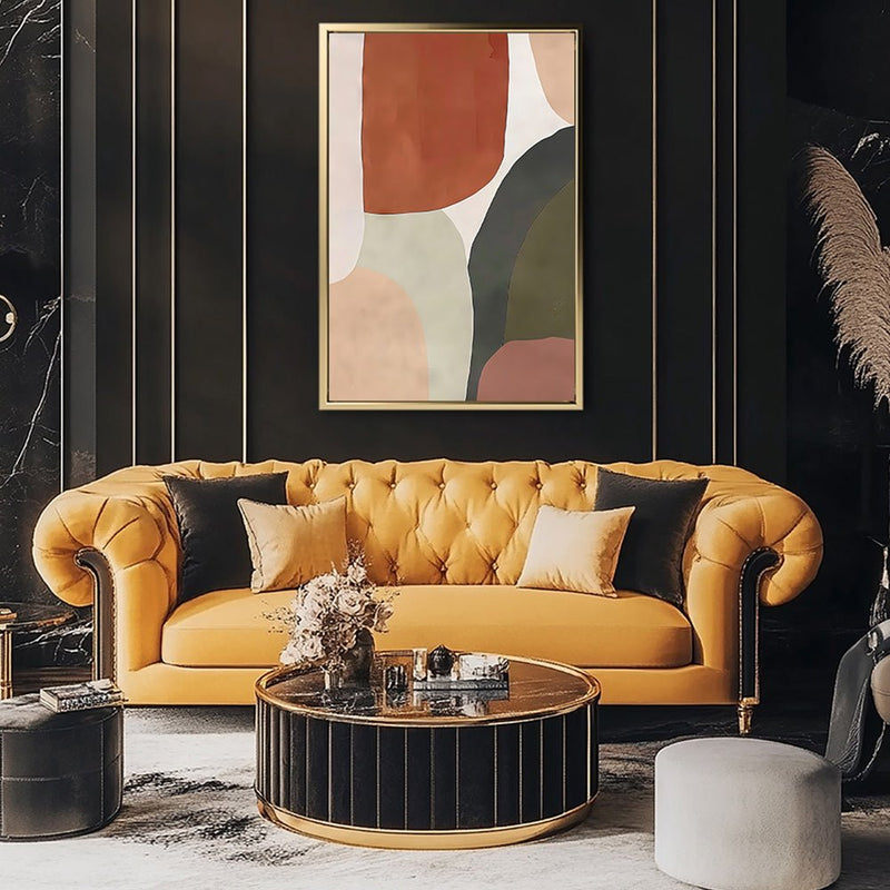 Canvas Wall Art Stretched Over Wooden Frame with Floating Frame and Earth Tones Abstract Painting CV4150 - Al Rugaib Furniture