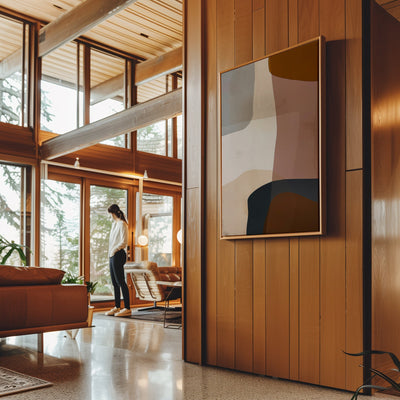 Canvas Wall Art Stretched Over Wooden Frame with Floating Frame and Earth Tones Abstract Painting CV4151 - Al Rugaib Furniture