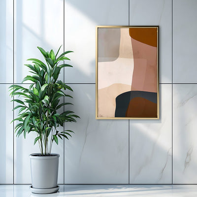 Canvas Wall Art Stretched Over Wooden Frame with Floating Frame and Earth Tones Abstract Painting CV4151 - Al Rugaib Furniture