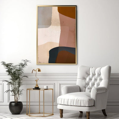 Canvas Wall Art Stretched Over Wooden Frame with Floating Frame and Earth Tones Abstract Painting CV4151 - Al Rugaib Furniture