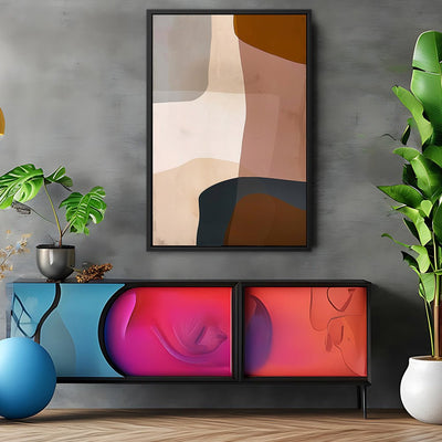 Canvas Wall Art Stretched Over Wooden Frame with Floating Frame and Earth Tones Abstract Painting CV4151 - Al Rugaib Furniture