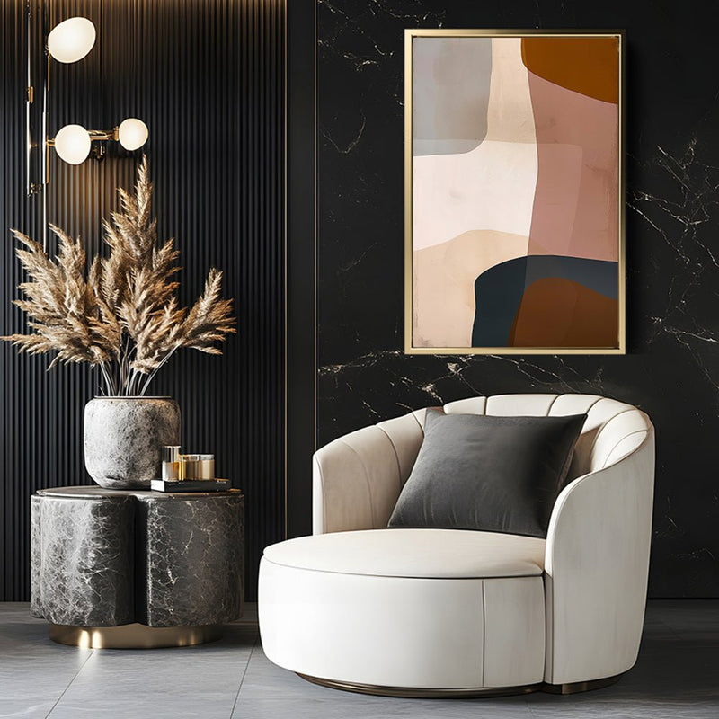 Canvas Wall Art Stretched Over Wooden Frame with Floating Frame and Earth Tones Abstract Painting CV4151 - Al Rugaib Furniture