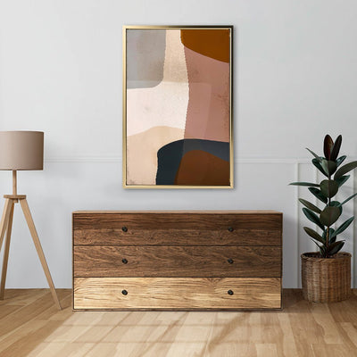 Canvas Wall Art Stretched Over Wooden Frame with Floating Frame and Earth Tones Abstract Painting CV4151 - Al Rugaib Furniture