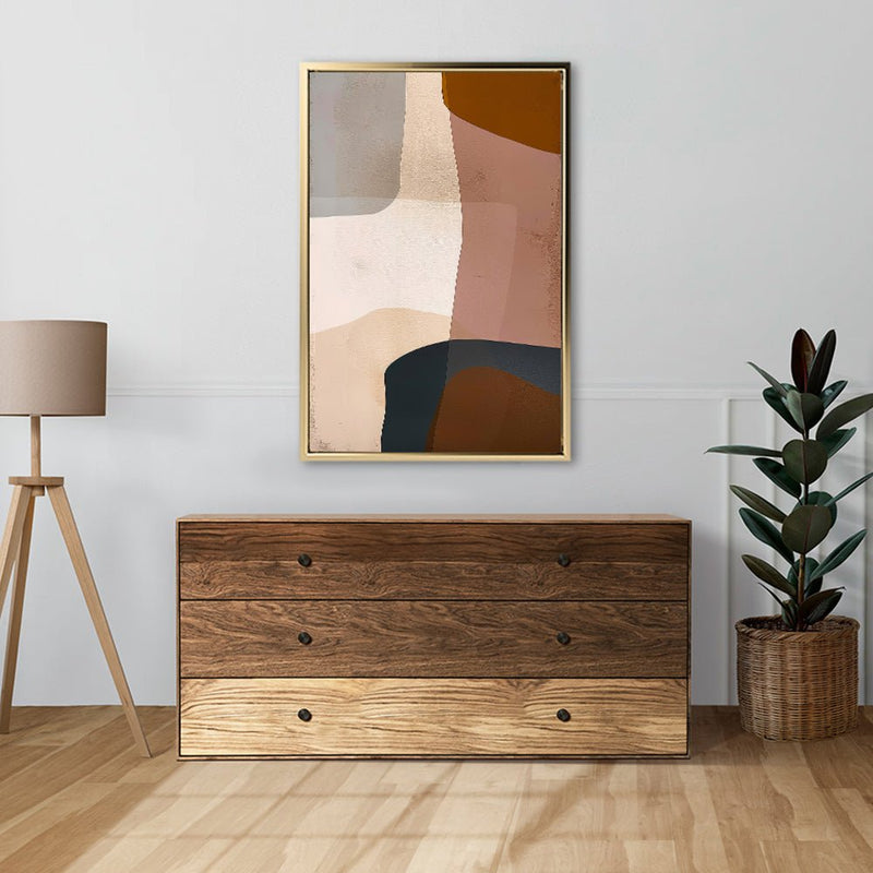 Canvas Wall Art Stretched Over Wooden Frame with Floating Frame and Earth Tones Abstract Painting CV4151 - Al Rugaib Furniture