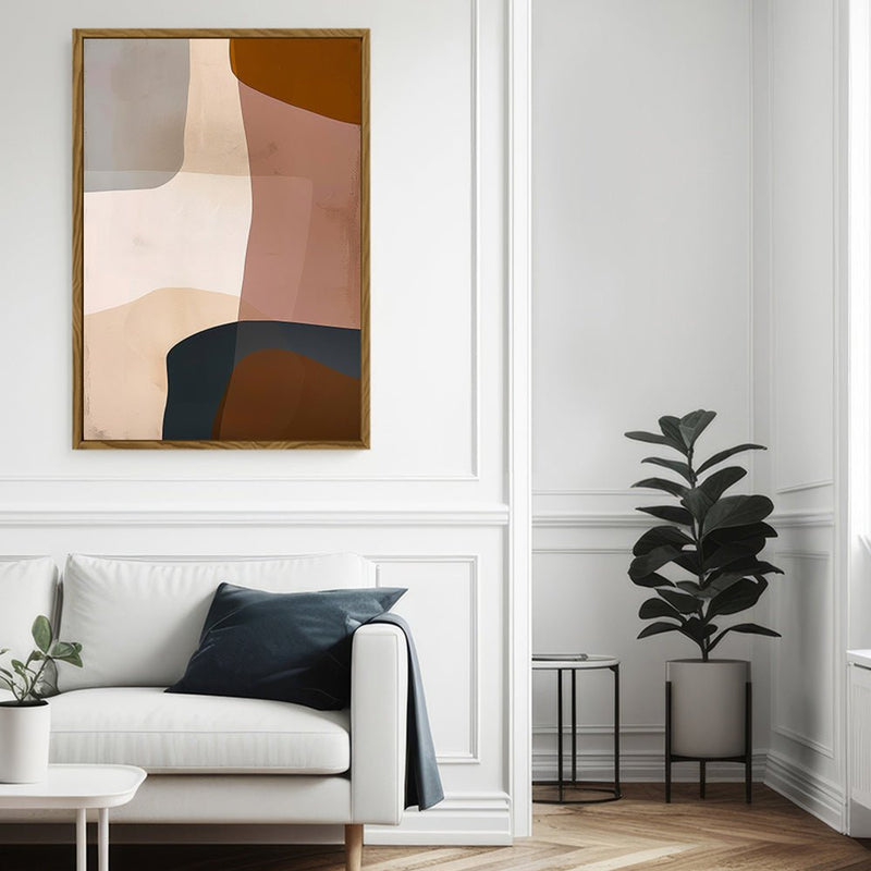Canvas Wall Art Stretched Over Wooden Frame with Floating Frame and Earth Tones Abstract Painting CV4151 - Al Rugaib Furniture