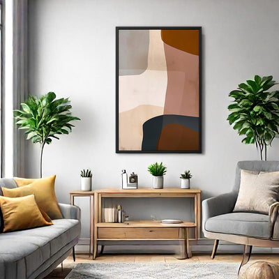 Canvas Wall Art Stretched Over Wooden Frame with Floating Frame and Earth Tones Abstract Painting CV4151 - Al Rugaib Furniture