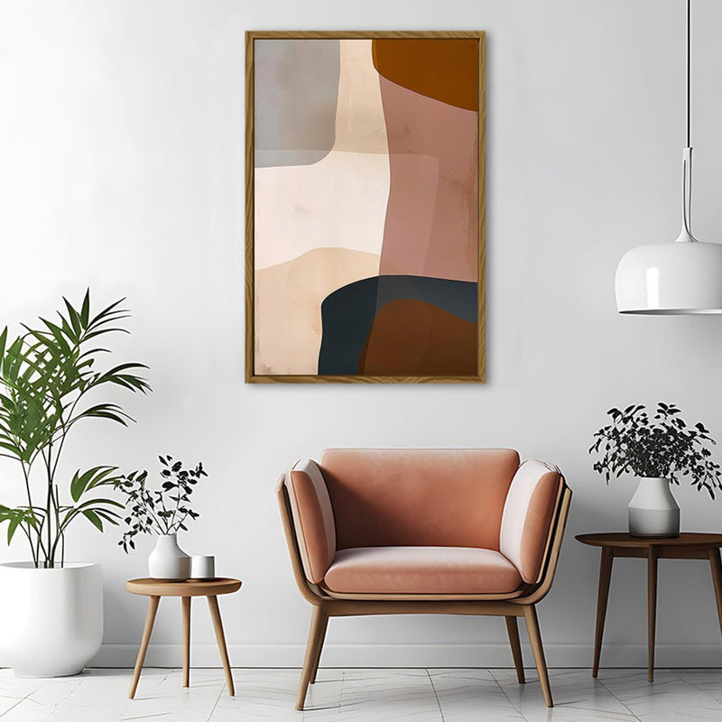 Canvas Wall Art Stretched Over Wooden Frame with Floating Frame and Earth Tones Abstract Painting CV4151 - Al Rugaib Furniture
