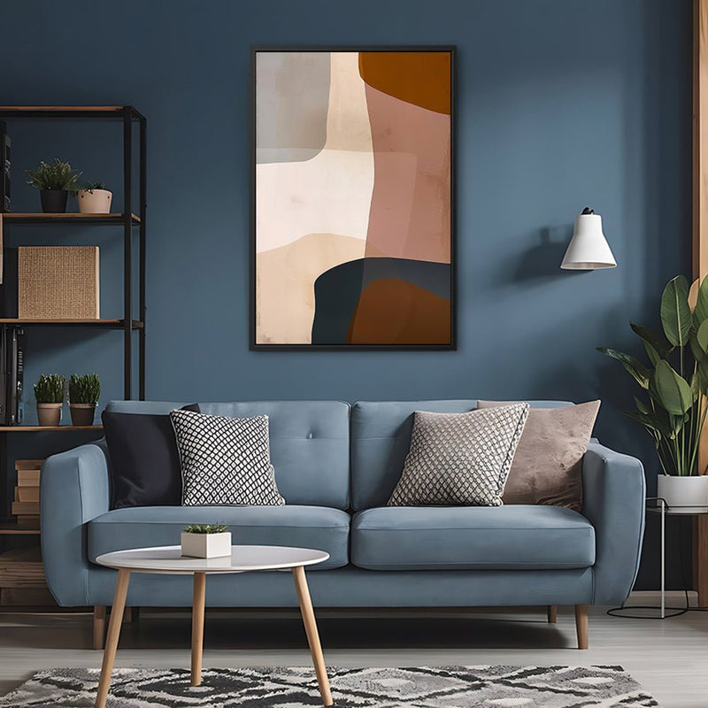 Canvas Wall Art Stretched Over Wooden Frame with Floating Frame and Earth Tones Abstract Painting CV4151 - Al Rugaib Furniture