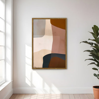 Canvas Wall Art Stretched Over Wooden Frame with Floating Frame and Earth Tones Abstract Painting CV4151 - Al Rugaib Furniture
