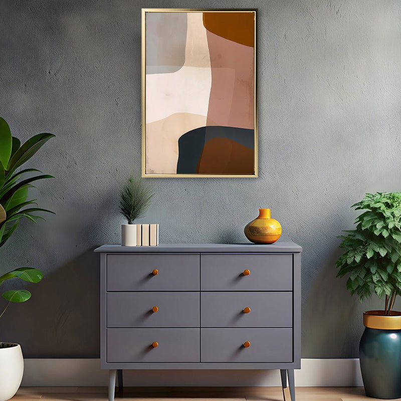 Canvas Wall Art Stretched Over Wooden Frame with Floating Frame and Earth Tones Abstract Painting CV4151 - Al Rugaib Furniture