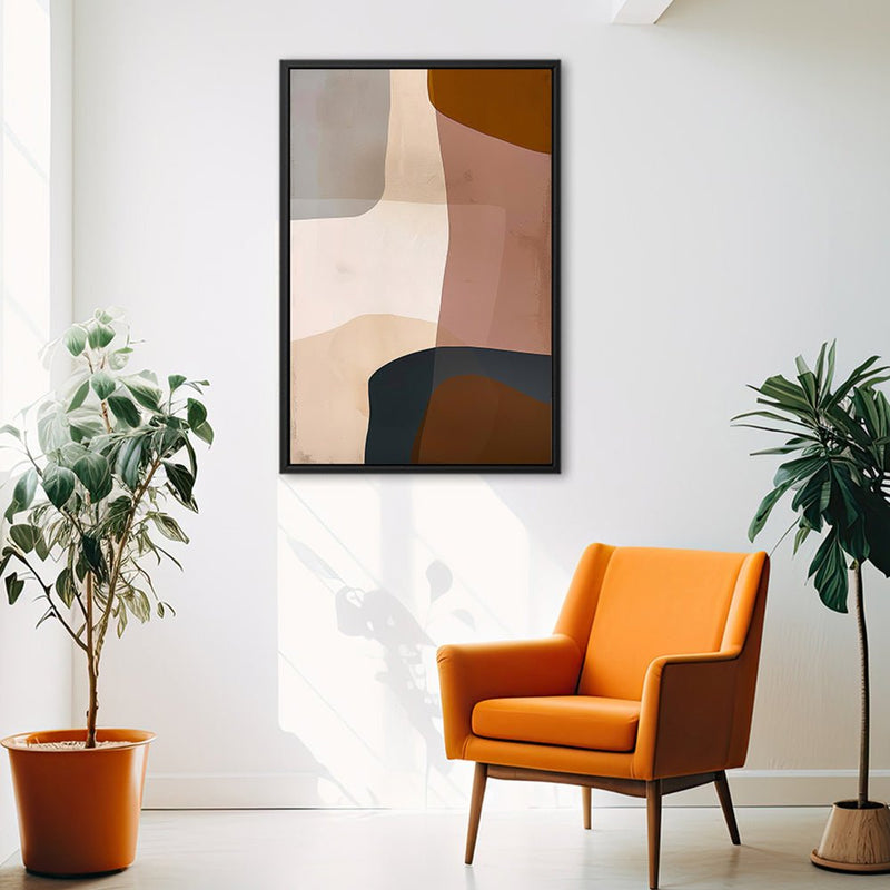 Canvas Wall Art Stretched Over Wooden Frame with Floating Frame and Earth Tones Abstract Painting CV4151 - Al Rugaib Furniture