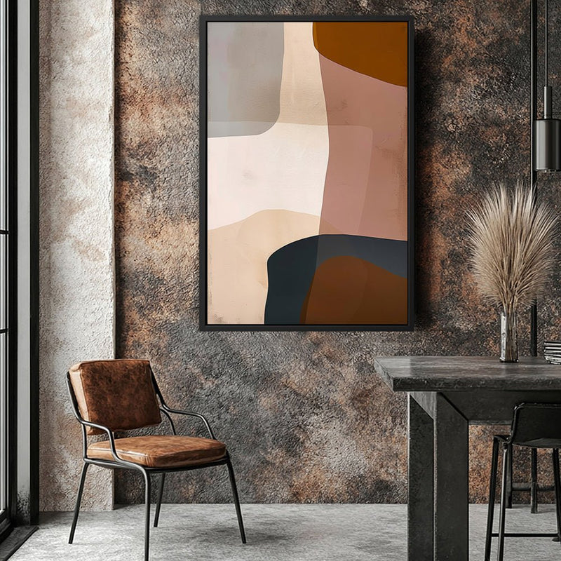 Canvas Wall Art Stretched Over Wooden Frame with Floating Frame and Earth Tones Abstract Painting CV4151 - Al Rugaib Furniture