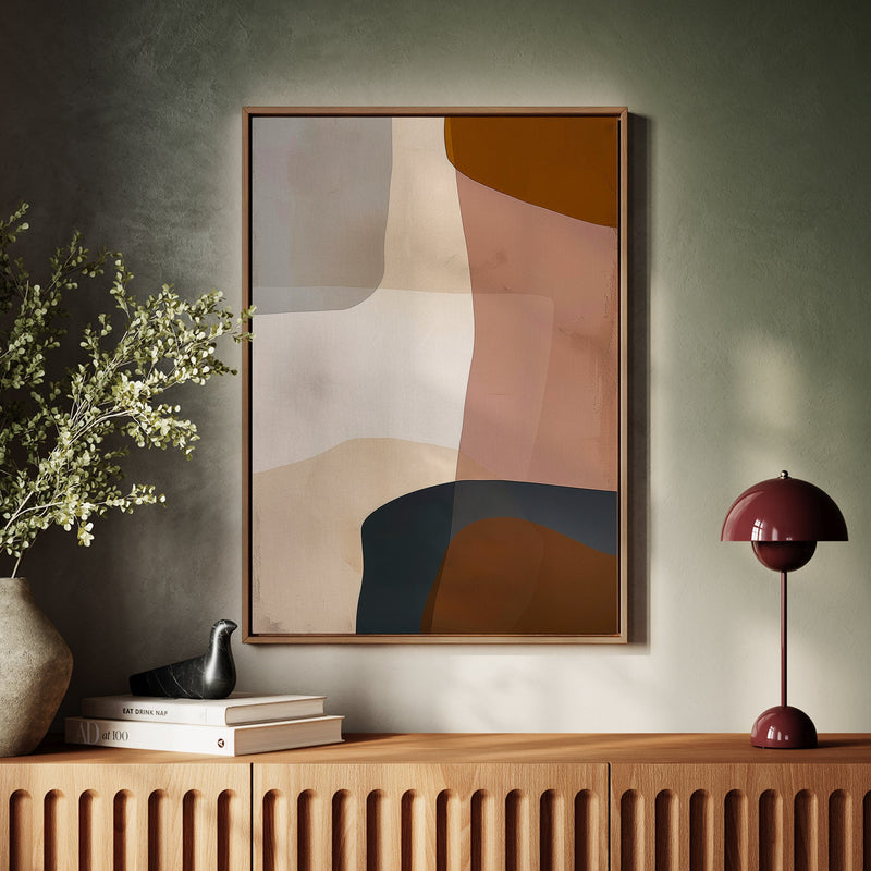 Canvas Wall Art Stretched Over Wooden Frame with Floating Frame and Earth Tones Abstract Painting CV4151 - Al Rugaib Furniture