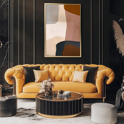 Canvas Wall Art Stretched Over Wooden Frame with Floating Frame and Earth Tones Abstract Painting CV4151 - Al Rugaib Furniture