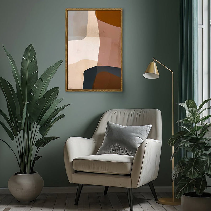 Canvas Wall Art Stretched Over Wooden Frame with Floating Frame and Earth Tones Abstract Painting CV4151 - Al Rugaib Furniture