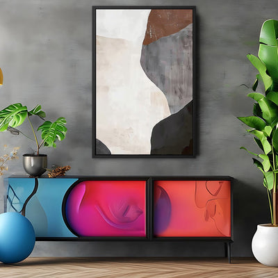 Canvas Wall Art Stretched Over Wooden Frame with Floating Frame and Earth Tones Abstract Painting CV4152 - Al Rugaib Furniture