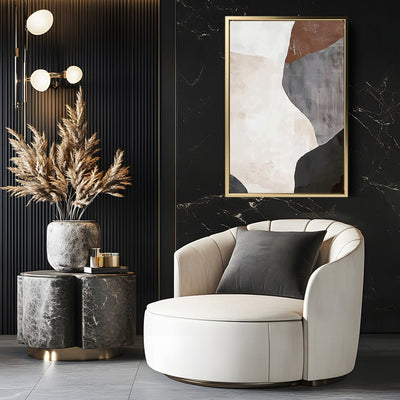 Canvas Wall Art Stretched Over Wooden Frame with Floating Frame and Earth Tones Abstract Painting CV4152 - Al Rugaib Furniture