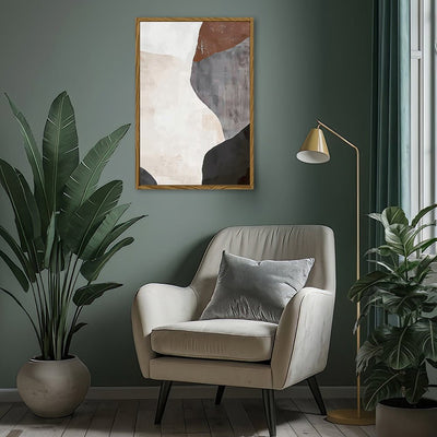 Canvas Wall Art Stretched Over Wooden Frame with Floating Frame and Earth Tones Abstract Painting CV4152 - Al Rugaib Furniture