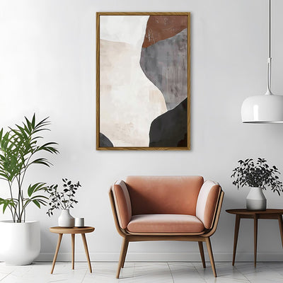 Canvas Wall Art Stretched Over Wooden Frame with Floating Frame and Earth Tones Abstract Painting CV4152 - Al Rugaib Furniture