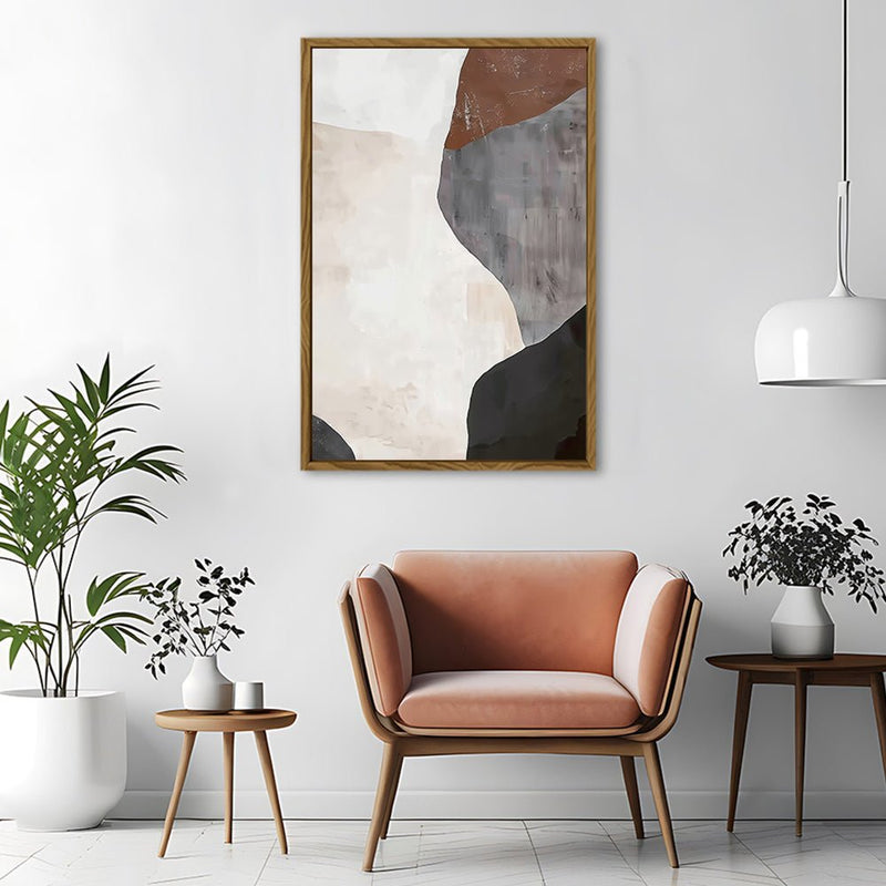 Canvas Wall Art Stretched Over Wooden Frame with Floating Frame and Earth Tones Abstract Painting CV4152 - Al Rugaib Furniture