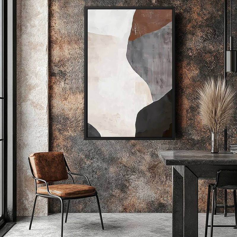 Canvas Wall Art Stretched Over Wooden Frame with Floating Frame and Earth Tones Abstract Painting CV4152 - Al Rugaib Furniture