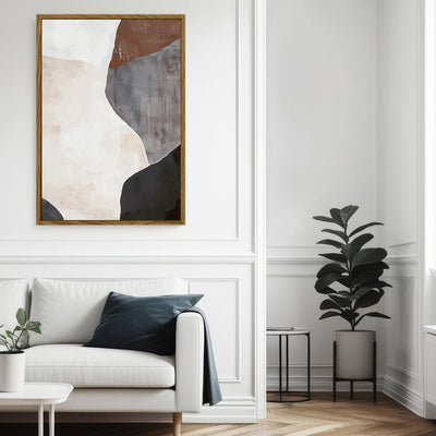 Canvas Wall Art Stretched Over Wooden Frame with Floating Frame and Earth Tones Abstract Painting CV4152 - Al Rugaib Furniture