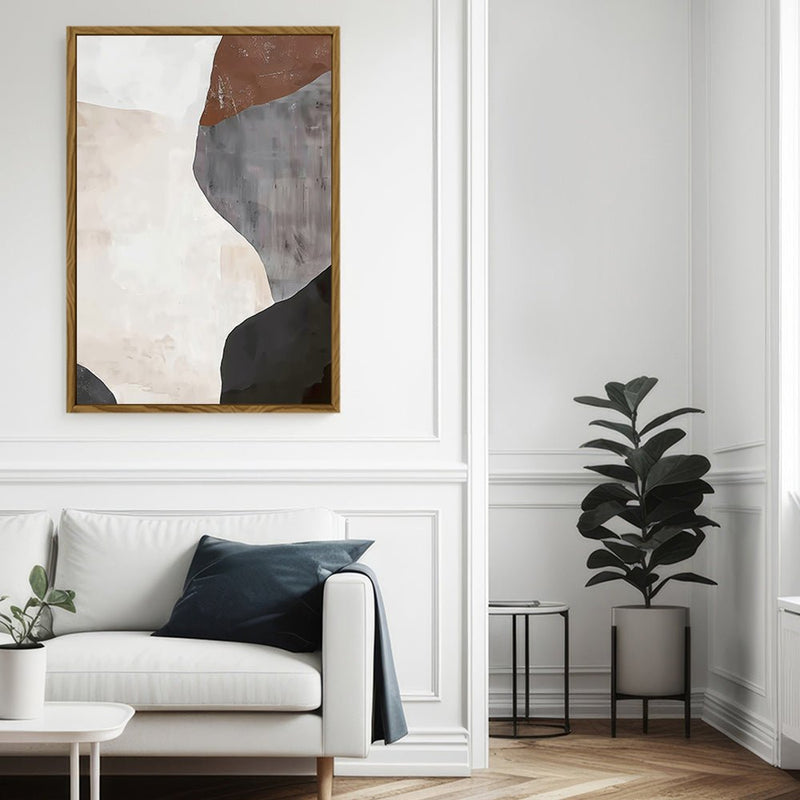 Canvas Wall Art Stretched Over Wooden Frame with Floating Frame and Earth Tones Abstract Painting CV4152 - Al Rugaib Furniture