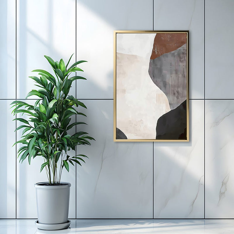 Canvas Wall Art Stretched Over Wooden Frame with Floating Frame and Earth Tones Abstract Painting CV4152 - Al Rugaib Furniture