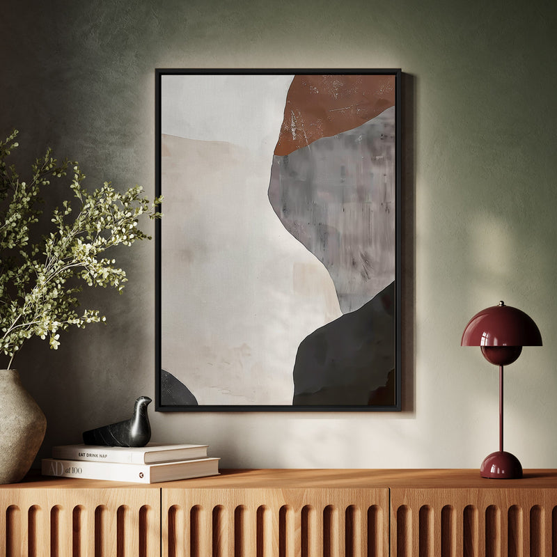 Canvas Wall Art Stretched Over Wooden Frame with Floating Frame and Earth Tones Abstract Painting CV4152 - Al Rugaib Furniture