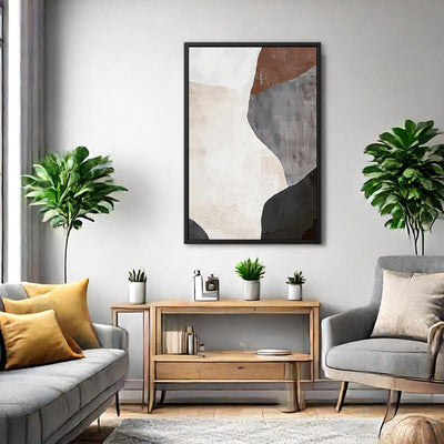 Canvas Wall Art Stretched Over Wooden Frame with Floating Frame and Earth Tones Abstract Painting CV4152 - Al Rugaib Furniture